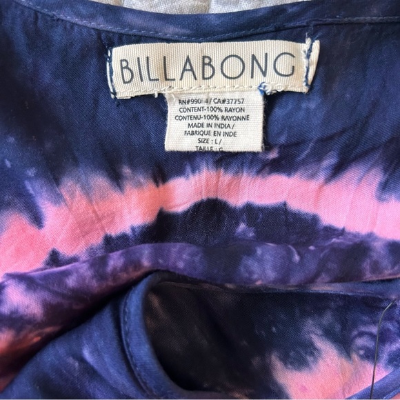 Billabong Black and Pink Tye-Dyed Maxi Sundress with Spaghetti Straps SZ L - Picture 7 of 8